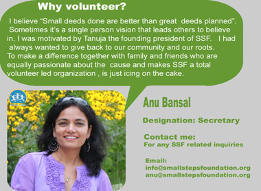 Anu Bansal, anu@smallstepsfoundation.org
