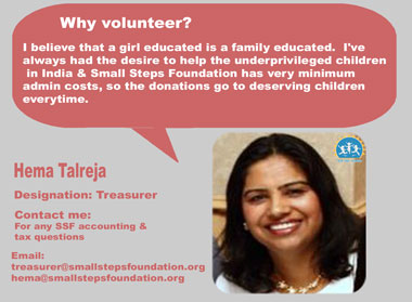 Hema Talreja, hema@smallstepsfoundation.org