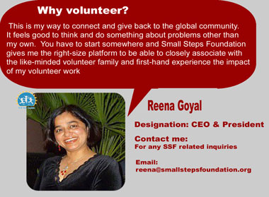 Reena Goyal, reena@smallstepsfoundation.org